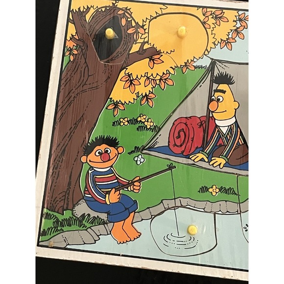 Vintage‎ Sesame Street Wooden Puzzle Playskool 1989 Ernie Burt Camping - Picture 2 of 4